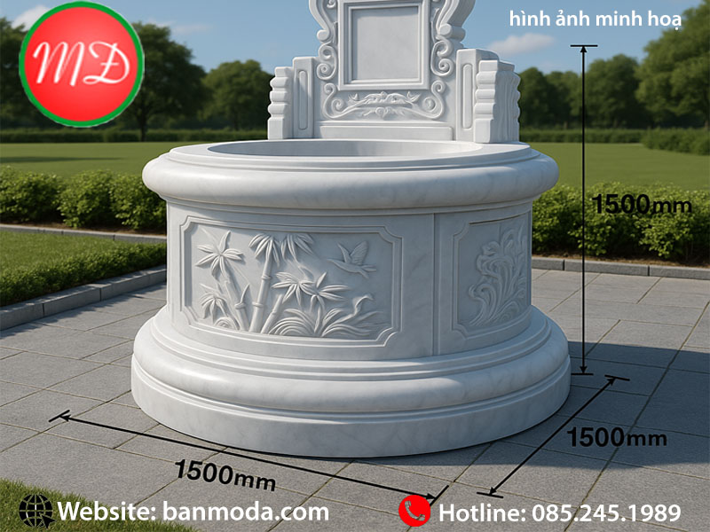 mộ tròn đá trắng nguyên khối - mẫu mộ chạm tứ quý mộ tròn đá trắng nguyên khối - mẫu mộ chạm tứ quý