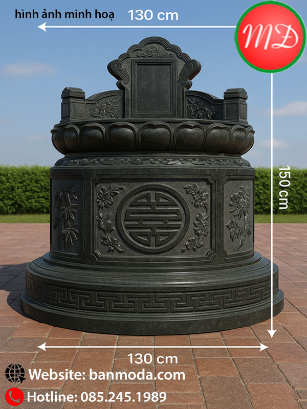 mộ đá tròn xanh đen chạm tứ quý - mẫu mộ đá truyền thống