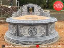 mộ đá tròn xanh đen nguyên khối - mẫu mộ đá chạm khắc truyền thống