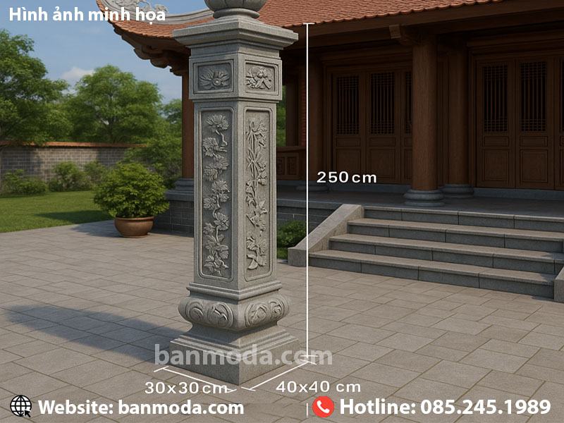 cột đá vuông đồng trụ nguyên khối - mẫu chạm khắc tứ quý 