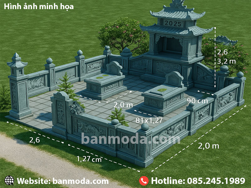 lăng mộ đá xanh rêu ba mái - mẫu lăng dòng họ truyền thống 