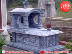 mộ đá đơn công giáo chạm hoa văn - mẫu mộ đá mái vòm