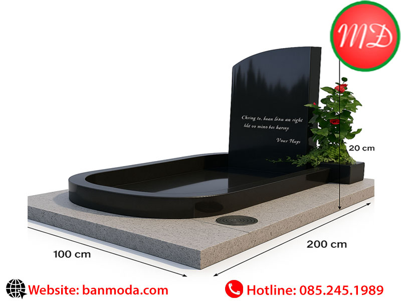 mộ đá đơn granite đen hiện đại - mẫu mộ đá châu âu