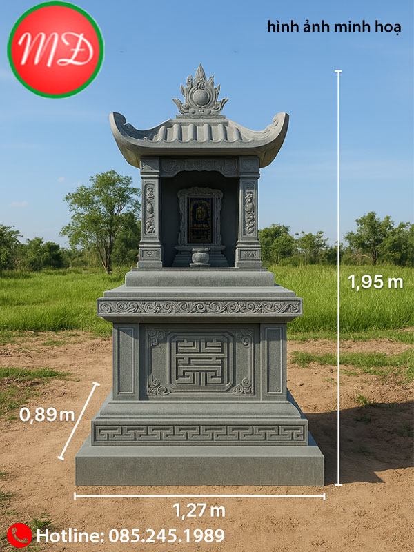 mộ đá đơn một mái truyền thống - mẫu mộ đá xanh đen