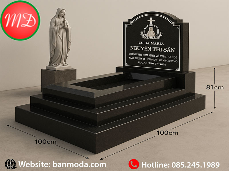  mộ đá granite đen công giáo - mẫu mộ đá tam cấp