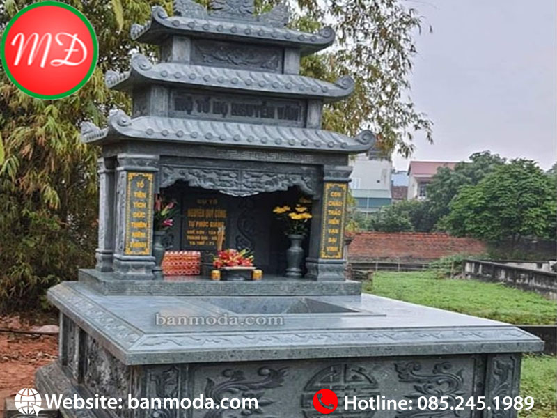 mo-da-xanh-den-nguyen-khoi-mau-mo-da-ba-mai-2 mộ đá xanh đen nguyên khối - mẫu mộ đá ba mái