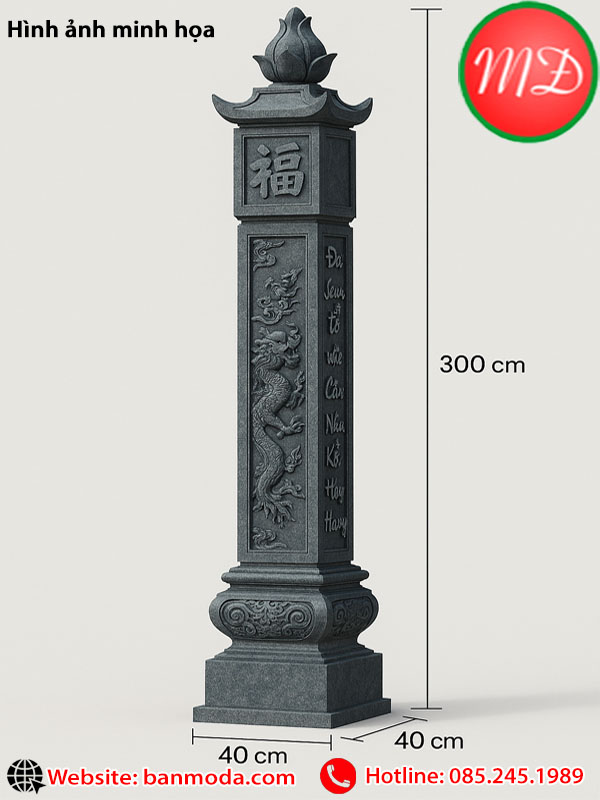 cột đá xanh đen nguyên khối - mẫu cột nhà thờ họ