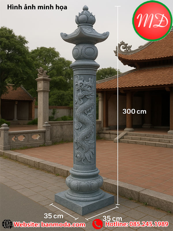 cột đồng trụ đá xanh nguyên khối - mẫu cột đá tròn mỹ nghệ