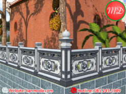 lan can đá xanh đen cổ điển - mẫu lan can đình chùa