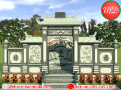cổng đá lăng thờ chạm khắc hoa văn tứ quý truyền thống